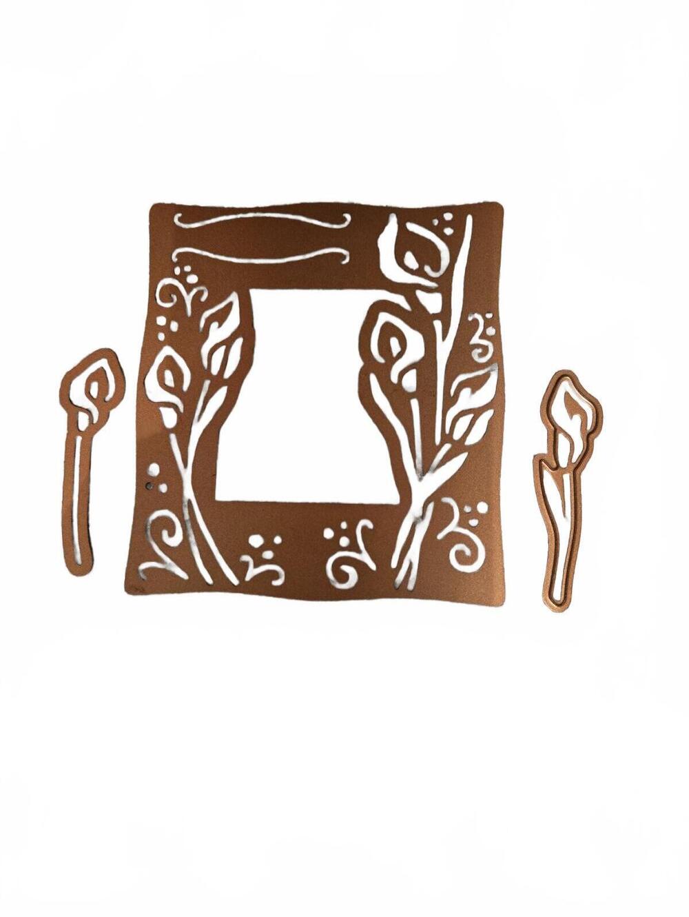 Die Cuts / 3 piece / Calla Lily Floral Square Frame Metal Die Cuts / Cardmaking